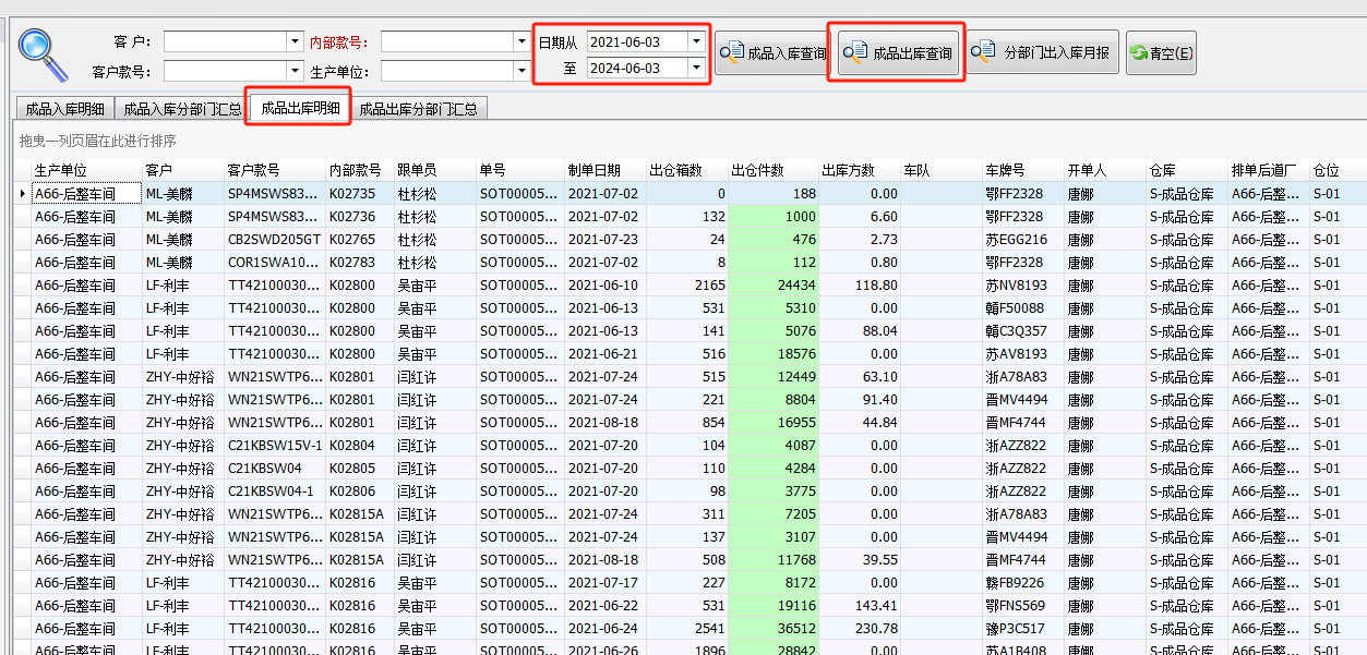 毛衫行业ERP系统用户操作手册 - 成品出入库情况查询