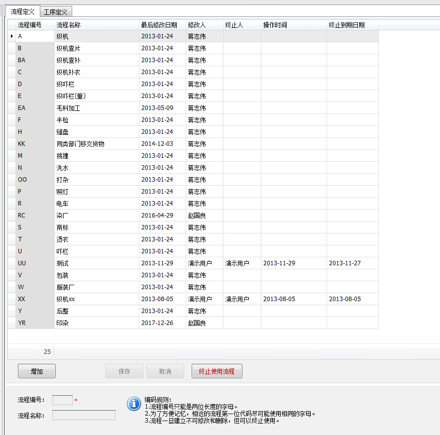 毛衫行业ERP系统 - 用户操作手册 - 流程工序