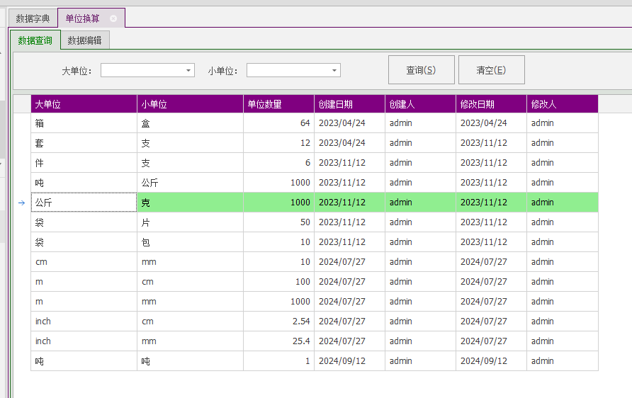 C/S架构软件开发平台 - 旗舰版V6.1 - 数据字典模块 - 单位换算