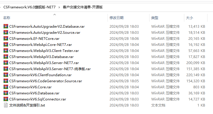 CSFrameworkV6开发框架客户交接文件清单