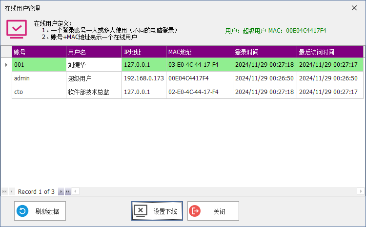 CSFrameworkV6旗舰版-新功能-在线用户查询、设置用户下线