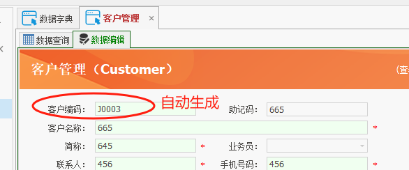 录入基础资料数据，编码自动生成，自动编号
