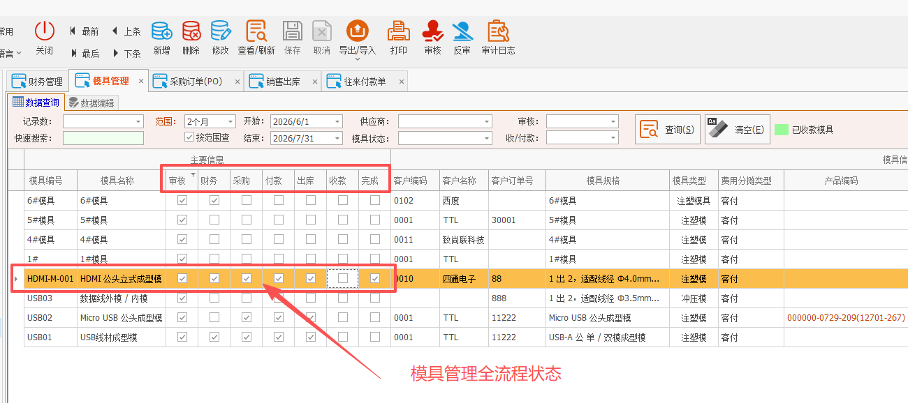 LinERP - 线联ERP - 模具管理及模具费操作流程