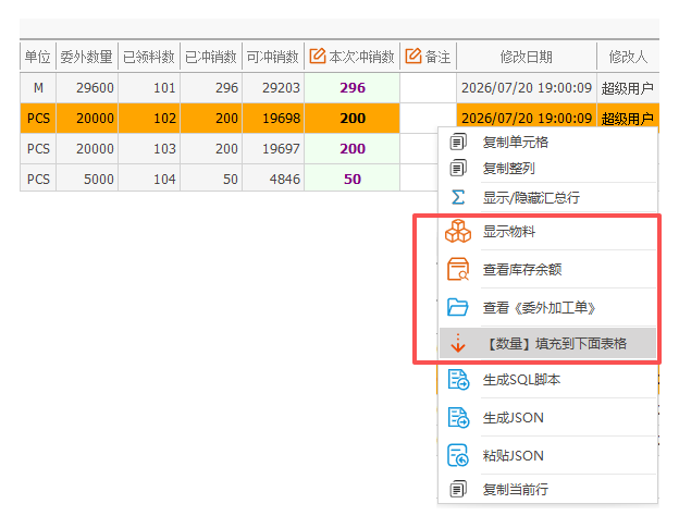 线联ERP - 用户操作手册 - 委外备料冲销单
