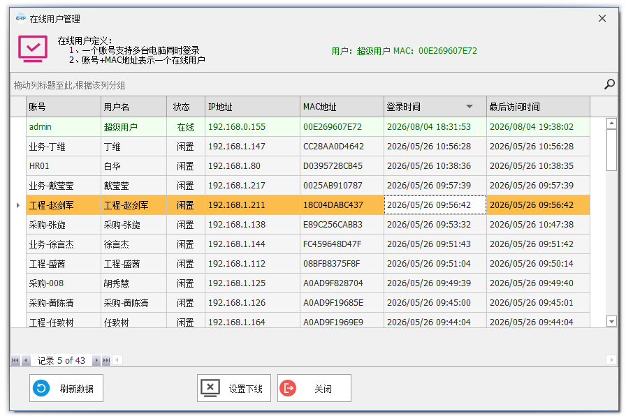 线联ERP - 用户操作手册 - 查看在线用户